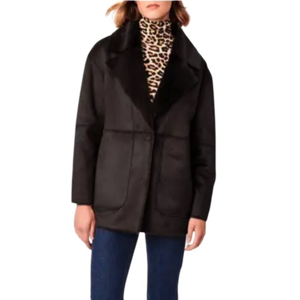 Bernardo NWT Faux Fur Trimmed Lined Suede Like Jacket Coat Black Size 2X